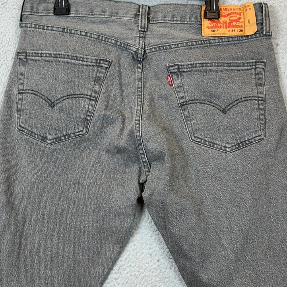Levis 501 Jeans Men 34X29 Grey Straight Leg Button Fly Stretch 5 Pockets Red Tab